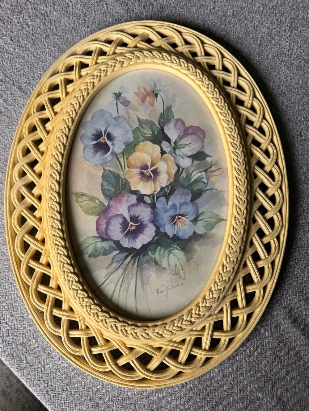 Home Interiors Oval Lattice Frame Vintage Fran Anderson Pansy HOMCO 2384